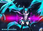  aqua_eyes aqua_hair bad_id bad_pixiv_id belt bridal_gauntlets elbow_gloves fingerless_gloves gloves hatsune_miku hatsune_miku_(append) long_hair necktie planet smile solo thighhighs twintails very_long_hair vocaloid vocaloid_append zettai_ryouiki zhuxiao517 