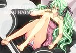  aqua_eyes aqua_hair bare_shoulders barefoot chin_rest dress feet hatsune_miku jewelry kureno long_hair necklace panties pantyshot ribbon sitting solo strapless strapless_dress toes twintails underwear very_long_hair vocaloid 