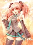  cosplay hatsune_miku hatsune_miku_(cosplay) kumatanchi pink_eyes pink_hair shigatake solo sumomo_(kumatanchi) thighhighs twintails vocaloid 