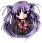  ayu_(iyokanya) bad_id bad_pixiv_id blue_eyes bow little_busters! long_hair pink_bow purple_hair sasasegawa_sasami school_uniform solo twintails 