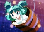  blue_eyes bow bucket green_hair hair_bow in_bucket in_container kisume shokkin short_hair solo touhou twintails wooden_bucket 