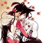  1girl afuroya couple hetero katanagatari leaf long_hair maple_leaf red_eyes togame very_long_hair white_hair yasuri_shichika 