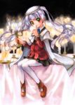  bad_id bad_pixiv_id candelabra candle fortune_arterial green_eyes hat long_hair ne-on pantyhose school_uniform solo tougi_shiro twintails white_hair white_legwear 