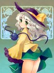  ass eyeball green_eyes grey_hair hat heart komeiji_koishi looking_back no_panties short_hair skirt solo sun_hat third_eye touhou tsuutenkaaku wind wind_lift 