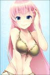  aobara bikini blue_eyes breasts cleavage frilled_bikini frills front-tie_top long_hair medium_breasts megurine_luka pink_hair project_diva project_diva_(series) side-tie_bikini smile solo swimsuit swimwear_(module) vocaloid 