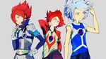  bad_id bad_pixiv_id blue_eyes bodysuit green_eyes inazuma_eleven inazuma_eleven_(series) kawwa kiyama_hiroto long_sleeves multiple_boys nagumo_haruya photo_(object) red_hair short_hair sleeves_rolled_up soccer_uniform sportswear suzuno_fuusuke white_hair 