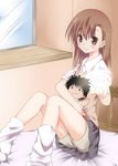  bad_id bad_pixiv_id bed brown_eyes brown_hair character_doll doll electricity kamijou_touma kue misaka_mikoto school_uniform short_hair shorts solo sweater_vest to_aru_kagaku_no_railgun to_aru_majutsu_no_index 