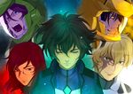  allelujah_haptism black_hair blonde_hair blue_eyes celestial_being_uniform closed_eyes glasses graham_aker green_eyes gundam gundam_00 gundam_00_a_wakening_of_the_trailblazer helmet lockon_stratos male_focus mosako multiple_boys pilot_suit red_eyes scar setsuna_f_seiei space tieria_erde uniform yellow_eyes 