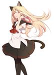  animal_ears blonde_hair cat_ears cat_tail hair_flip long_hair nakatani_nio original pantyhose red_eyes school_uniform serafuku solo tail 