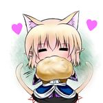  =_= animal_ears blush cat_ears cat_tail chibi cream_puff eating extra_ears food heart hoshizuki_(seigetsu) kemonomimi_mode mizuhashi_parsee pointy_ears puru-see scarf solo tail tail_wagging touhou 