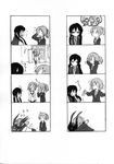  6+girls akiyama_mio bad_id bad_pixiv_id blazer blush_stickers casual comic greyscale hair_down hair_ornament hairclip heart highres hirasawa_ui hirasawa_yui hug imagining jacket k-on! kotobuki_tsumugi long_hair monochrome multiple_4koma multiple_girls nakano_azusa nozu_(thukuhuku) ponytail school_uniform silent_comic tainaka_ritsu twintails yuri 