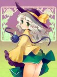  ass eyeball green_eyes grey_hair hat heart komeiji_koishi looking_back no_panties short_hair skirt solo sun_hat third_eye touhou tsuutenkaaku wind wind_lift 