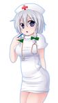  bad_id bad_pixiv_id blue_eyes braid hat highres izayoi_sakuya nurse nurse_cap short_hair silver_hair solo stethoscope touhou twin_braids zeroichi 