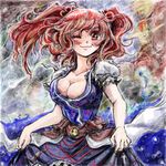  breasts cleavage hair_bobbles hair_ornament large_breasts looking_at_viewer lowres nanashii_(soregasisan) onozuka_komachi red_eyes red_hair short_hair solo touhou two_side_up 