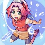  bike_shorts green_eyes haruno_sakura naruto naruto_(series) pink_hair solo w-asi 