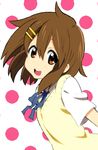  brown_eyes brown_hair hair_ornament hairclip hirasawa_yui k-on! plover ribbon school_uniform smile solo 