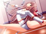  arched_back bow brown_eyes brown_hair choker game_cg gymnast_leotard gymnastics hair_bow kakenashi kneepits leotard long_hair nanahara_yukina non-web_source outstretched_arms oversplit pink_hair requiem_(clockup) rhythmic_gymnastics ribbon ribbon_baton solo spandex split spread_arms spread_legs wooden_floor 