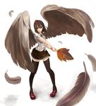  black_wings expressionless feathers hauchiwa looking_away shameimaru_aya simon_(artist) solo thighhighs touhou wings 
