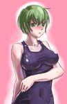  breasts copyright_request green_eyes green_hair kawa_akira large_breasts one-piece_swimsuit school_swimsuit solo swimsuit 