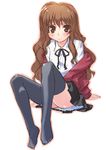  aisaka_taiga brown_eyes brown_hair curly_hair hirose_(mokiki) long_hair oohashi_high_school_uniform school_uniform solo thighhighs toradora! 