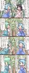  ameimo bamboo bamboo_forest blue_dress blue_hair bow cirno comic crying daiyousei dress empty_eyes forest gem inaba_tewi multiple_girls nature speech_bubble touhou translated 