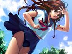  bad_id bad_pixiv_id brown_eyes brown_hair original panties redrop school_uniform solo underwear 