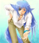  animal_ears blue_hair eyepatch follower_(yagisaka_seto) lowres male_focus oekaki open_mouth original solo tail yagisaka_seto 