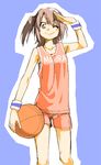 akashi_yuuna basketball mahou_sensei_negima! mikami_komata one_eye_closed salute short_hair side_ponytail sketch solo wristband 