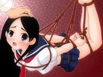  bangs bdsm black_hair blush bondage bound brown_eyes count_zero kitsu_chiri long_hair parted_bangs rope sayonara_zetsubou_sensei school_uniform serafuku shibari shibari_over_clothes solo suspension tears 