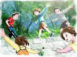  3boys aizawa_shou artist_request child figure_17 hagiwara_kenta motion_blur multiple_boys multiple_girls ogawa_shinji outstretched_arms shiina_hikaru shiina_tsubasa spread_arms 