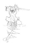  artist_request dress full_body greyscale holding holding_sword holding_weapon long_sleeves looking_at_viewer mahou_sensei_negima! monochrome sakurazaki_setsuna simple_background solo squatting sword unsheathed weapon white_background 