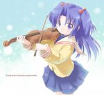  clannad emurin french hair_bobbles hair_ornament hikarizaka_private_high_school_uniform ichinose_kotomi instrument school_uniform serafuku skirt solo two_side_up violin 