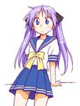  :o blue_eyes blue_skirt cowboy_shot expressionless hiiragi_kagami looking_at_viewer lucky_star mikami_komata neckerchief parted_lips pleated_skirt purple_hair sailor_collar shirt simple_background skirt solo standing thighs white_background white_shirt wide-eyed 