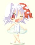  animal_ears artist_request bunny_ears chibi copyright_request imageboard_colors lowres oekaki one-piece_swimsuit ribbon school_swimsuit solo swimsuit white_hair 