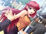  artist_request game_cg holding_hands kimi_ga_aruji_de_shitsuji_ga_ore_de long_hair out_of_frame pov pov_hands purple_eyes red_hair solo_focus venis 