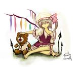  bad_id bad_pixiv_id blonde_hair flandre_scarlet hat kaoru_(pixiv) ponytail red_eyes ribbon solo stuffed_animal stuffed_toy teddy_bear touhou wings 