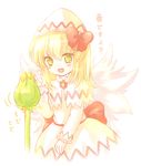  23_(candy_chapus) blonde_hair blush_stickers bow flower green_eyes hat lily_white simple_background solo touhou wings 