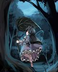  barefoot black_hair bloomers dress fairy forest gatau leaf leaf_umbrella nature night ribbon solo star_sapphire touhou underwear wings 