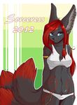  blue_eyes breasts canine ear_piercing female fluffy_tail fox looking_at_viewer mammal multiple_tails piercing solo 