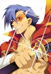  blue_hair fujima_takuya grin kamina kamina_shades lens_flare male_focus shirtless smile sword tengen_toppa_gurren_lagann weapon 