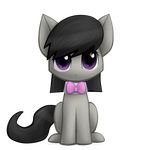  bow_tie cat chiramii-chan equine feline female feral friendship_is_magic grey grey_body hair horse looking_at_viewer mammal my_little_pony octavia_(mlp) pony purple_eyes siting sitting solo 