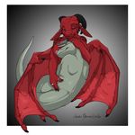  anthro breasts dinosaur dragon eyes_closed female horn male necrodrone necrodrone_(character) raptor red_dragon scalie wings 