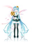  aqua_eyes aqua_hair blue_eyes blue_hair blush bouquet detached_sleeves flower hair_flower hair_ornament hatsune_miku highres long_hair looking_at_viewer open_mouth rkp skirt smile solo thighhighs twintails very_long_hair vocaloid 