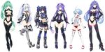  black_heart bodysuit cleavage garter green_heart hyperdimension_neptunia iris_heart long_hair noire purple_heart thighhighs transparent tsunako white_heart 