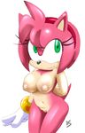  arm_hold beige_nipples beige_skin breasts female green_eyes hair hairband is is_(artist) leaning leaning_forward looking_up nipples pink_hair pink_skin pussy sega solo sonic_(series) 