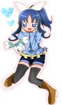  alternate_hairstyle black_legwear blue_eyes blue_hair boots coffret_(heartcatch_precure!) creature full_body hands_on_own_cheeks hands_on_own_face haru_(nature_life) heartcatch_precure! jacket kurumi_erika long_hair ponytail precure shorts smile thighhighs 