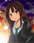  akira_(umihan) blush brown_hair cardigan green_eyes idolmaster idolmaster_cinderella_girls jewelry long_hair necklace necktie school_uniform shibuya_rin solo 