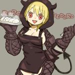  apron blonde_hair breasts chaps cleavage dorohedoro dumpling food gloves hood jiaozi large_breasts nikaidou_(dorohedoro) no_bra red_eyes sideboob solo spatula yukke 