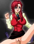  ahegao blush breasts circle_anco clitoris clothed_sex erect_nipples fucked_silly glasses happy happy_sex hardened_nipples highres kazami_mizuho large_breasts leg_up legs long_hair nail_polish no_panties onegai_teacher open_mouth penis purple_eyes pussy red_hair saliva sex sitting sitting_on_person skirt smile spread_legs teacher thighs uncensored vaginal 
