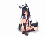  animal_ears black_hair foxgirl glasses long_hair original panties purple_eyes second_heaven seifuku socks tail underwear white wink 